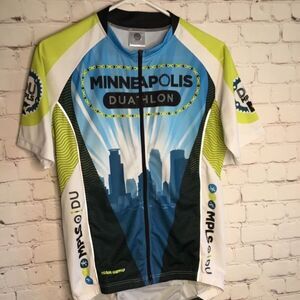 Team Ortho Men's Blue/Green Minneapolis Duathlon Full Zip Cycling Jersey Shirt S